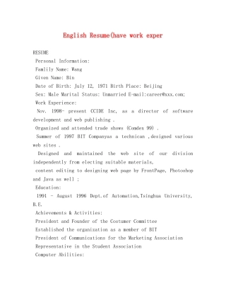 English Resume(have work exper2 