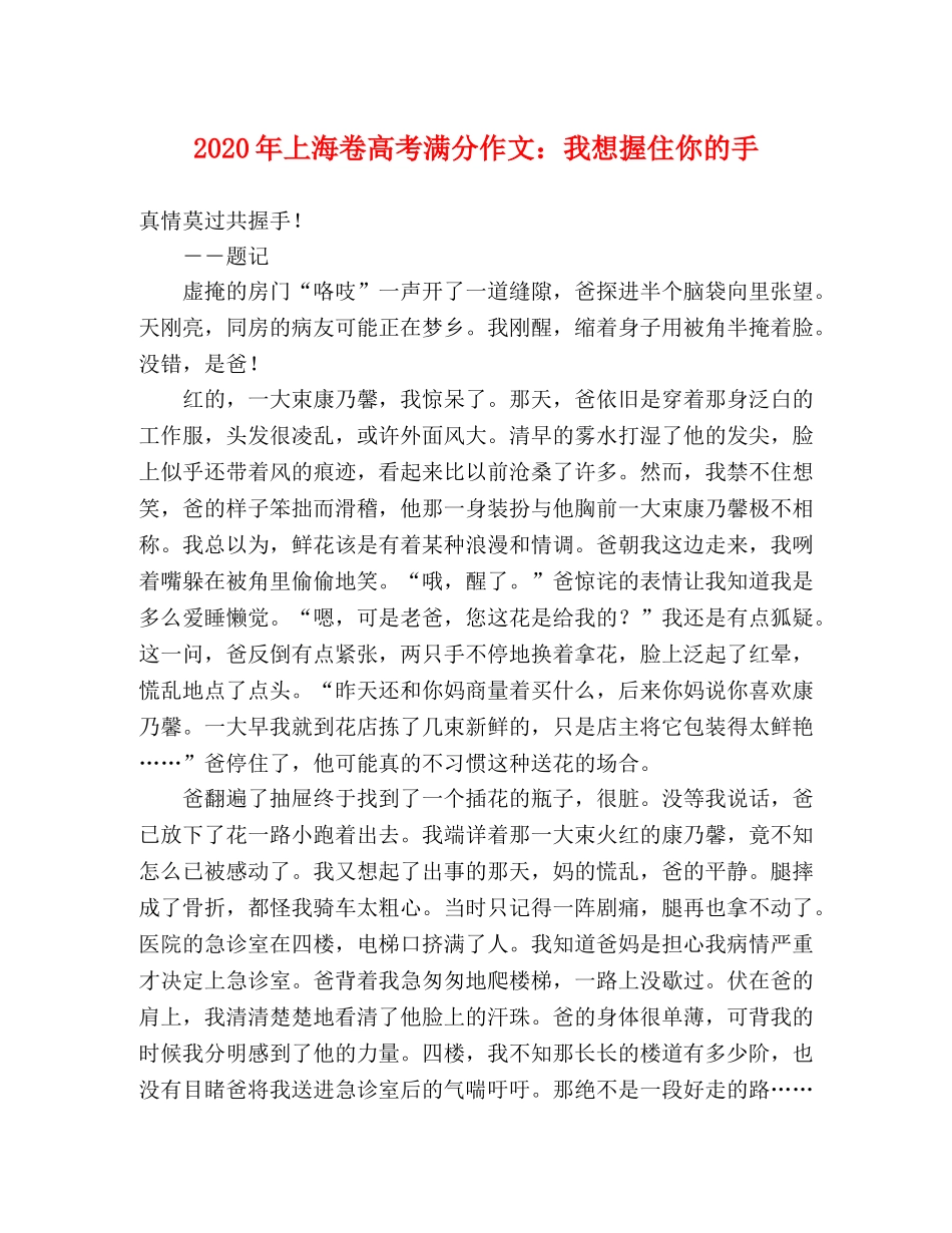 2024年上海卷高考满分作文我想握住你的手 _第1页