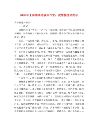 2024年上海卷高考满分作文我想握住你的手 
