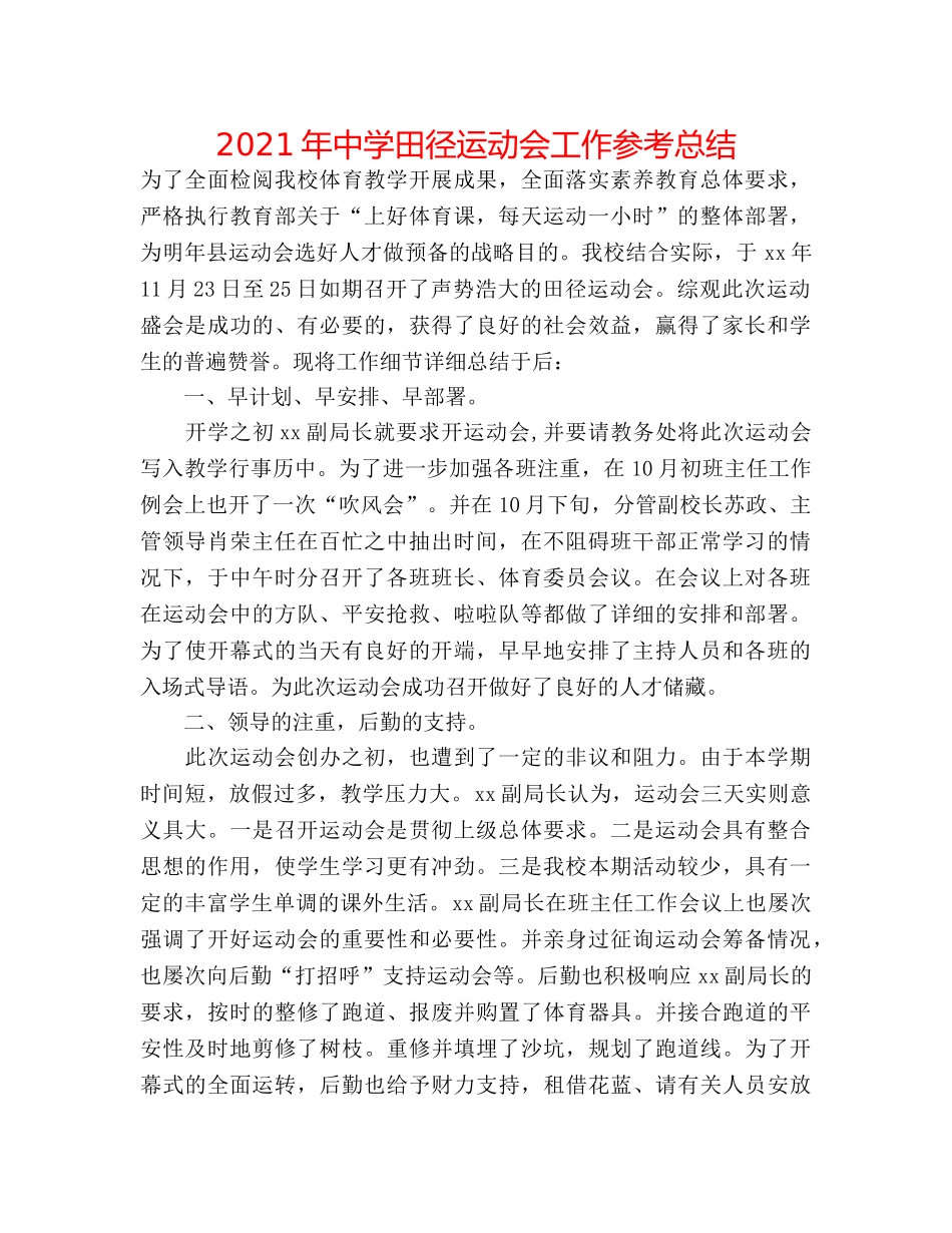 2024年田径运动会工作参考总结 _第1页