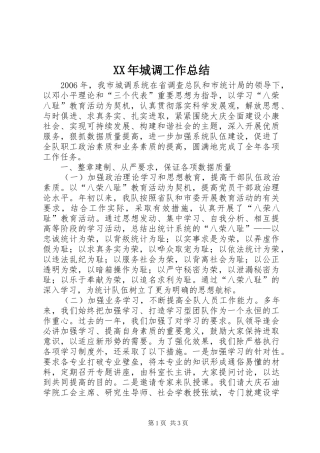 XX年城调工作总结
