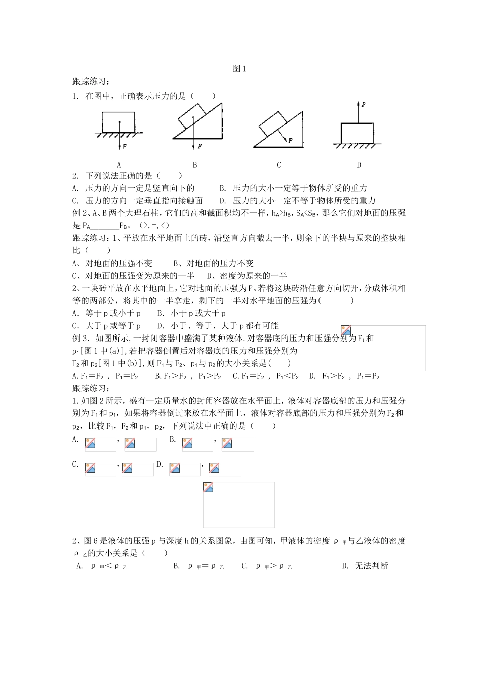 2009年中考物理复习专题(3)-压强及浮力大小的比较_第2页