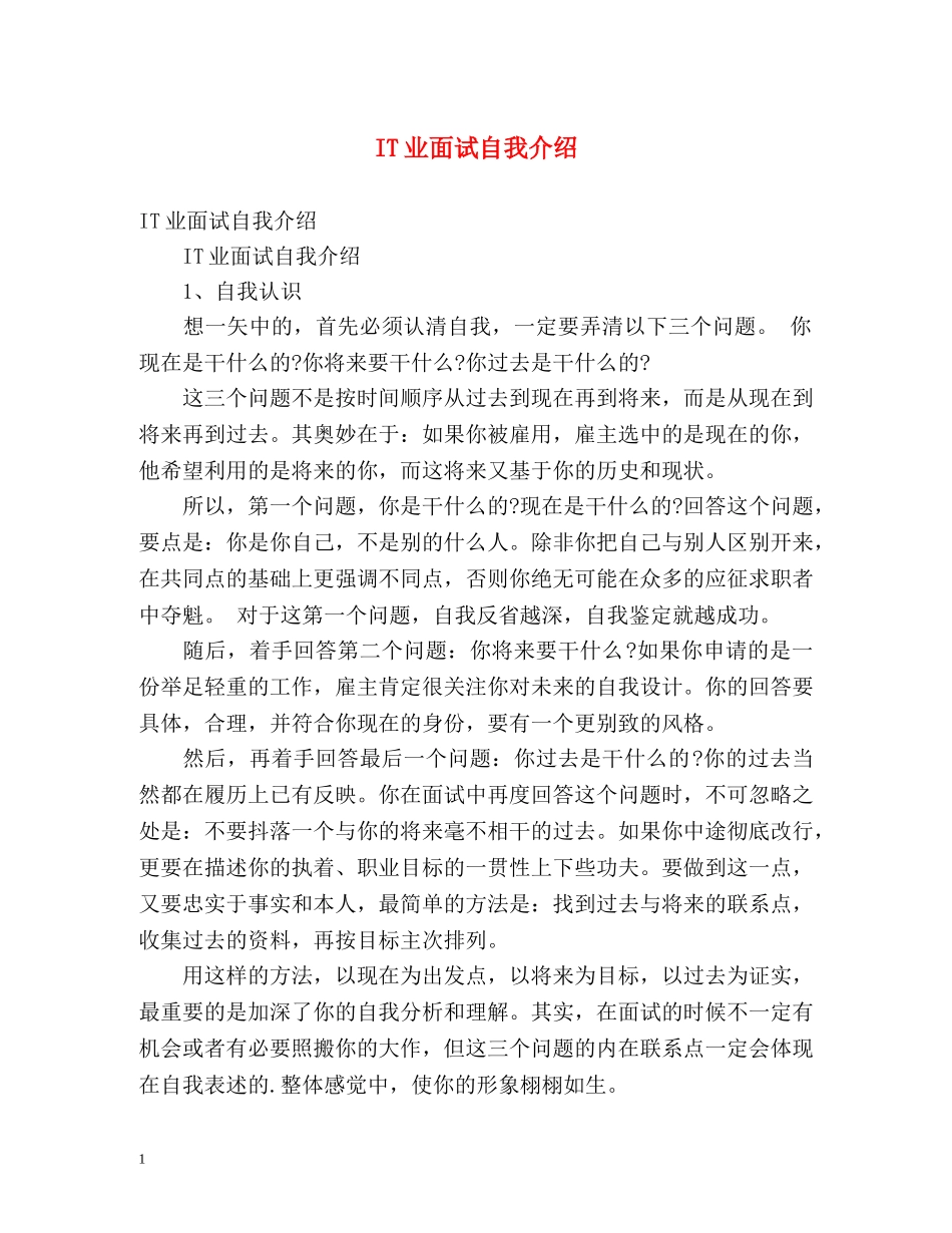 IT业面试自我介绍 _第1页