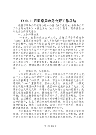 XX年11月监察局政务公开工作总结