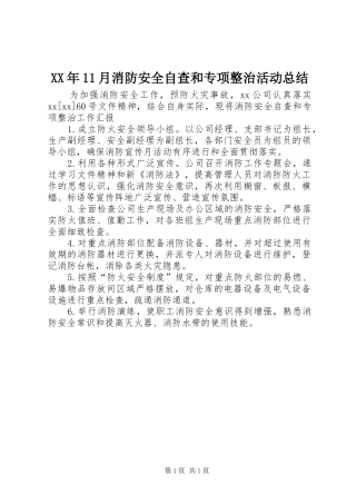 XX年11月消防安全自查和专项整治活动总结