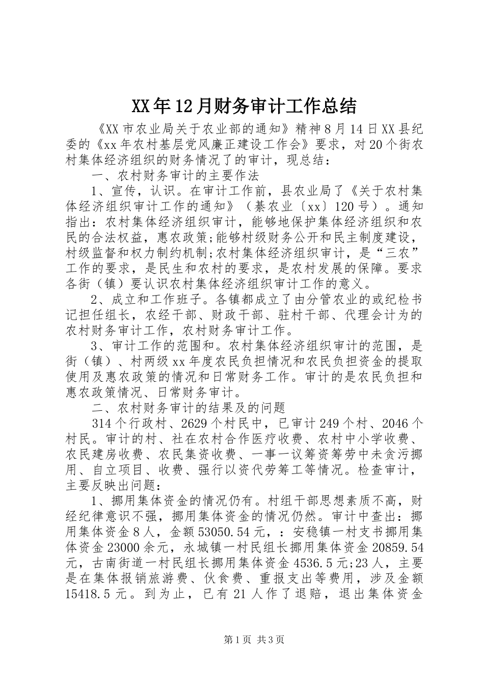 XX年12月财务审计工作总结_第1页