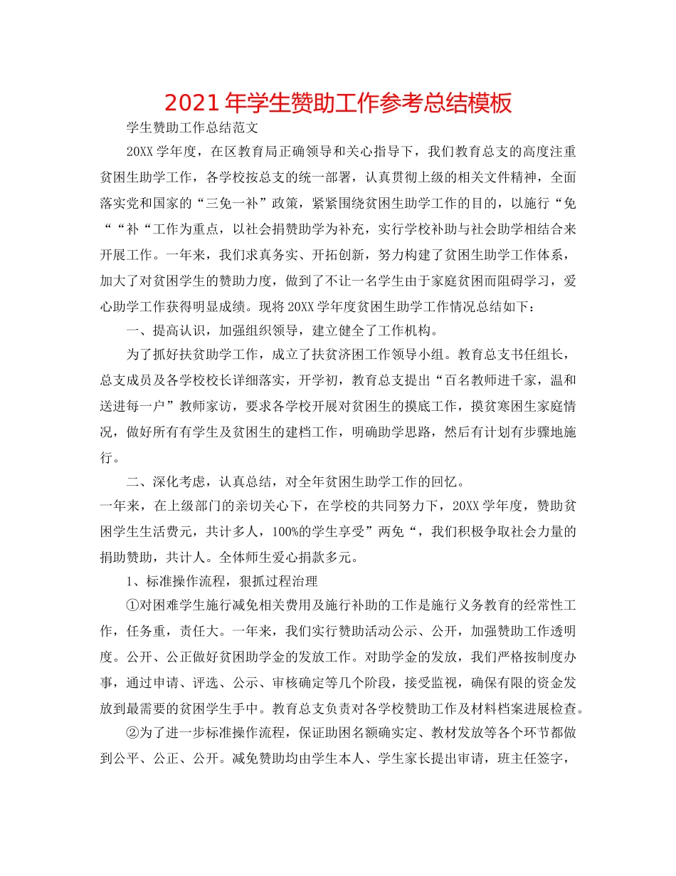 2024年学生资助工作参考总结模板 _第1页