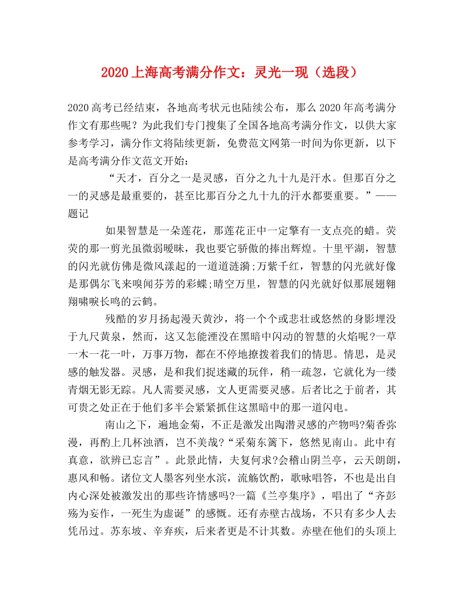 2024上海高考满分作文灵光一现（选段） _第1页