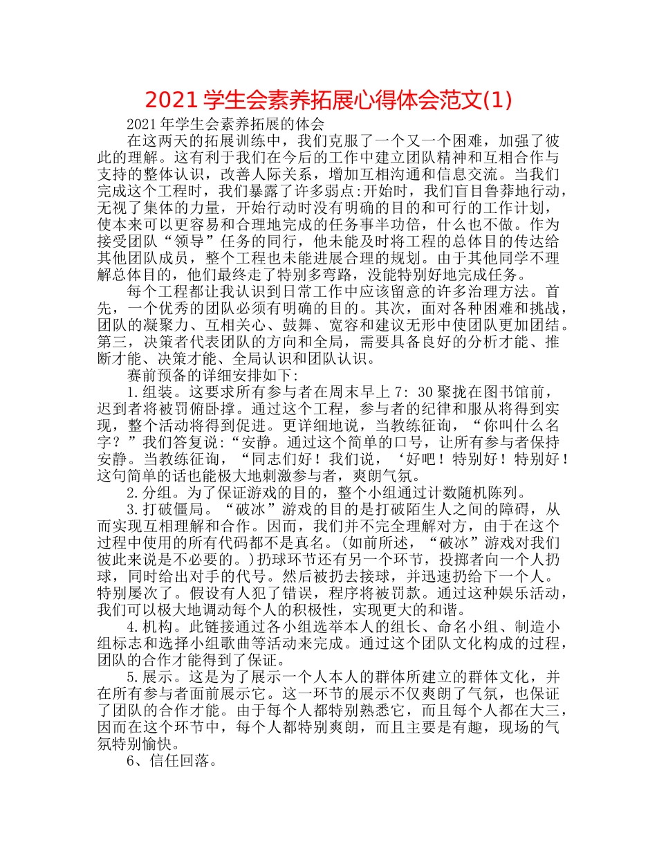 2024学生会素质拓展心得体会范文(1) _第1页