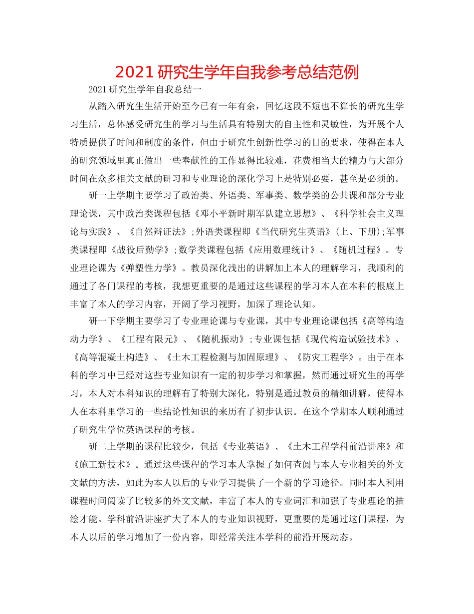 2024研究生学年自我参考总结范例 _第1页