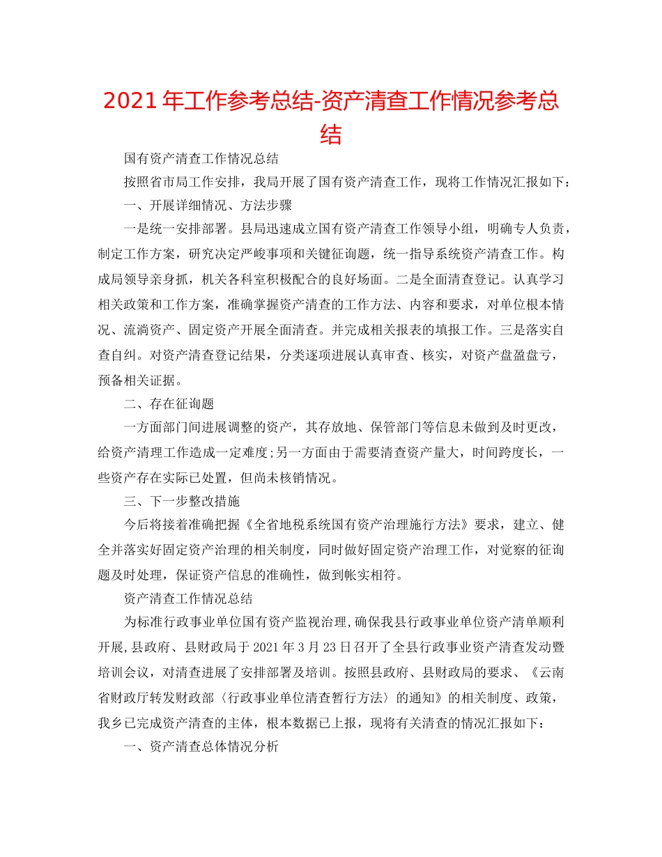 2024年工作参考总结-资产清查工作情况参考总结 _第1页