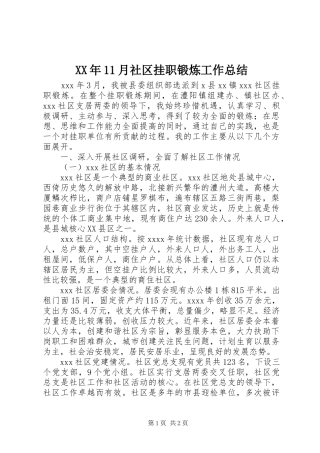 XX年11月社区挂职锻炼工作总结