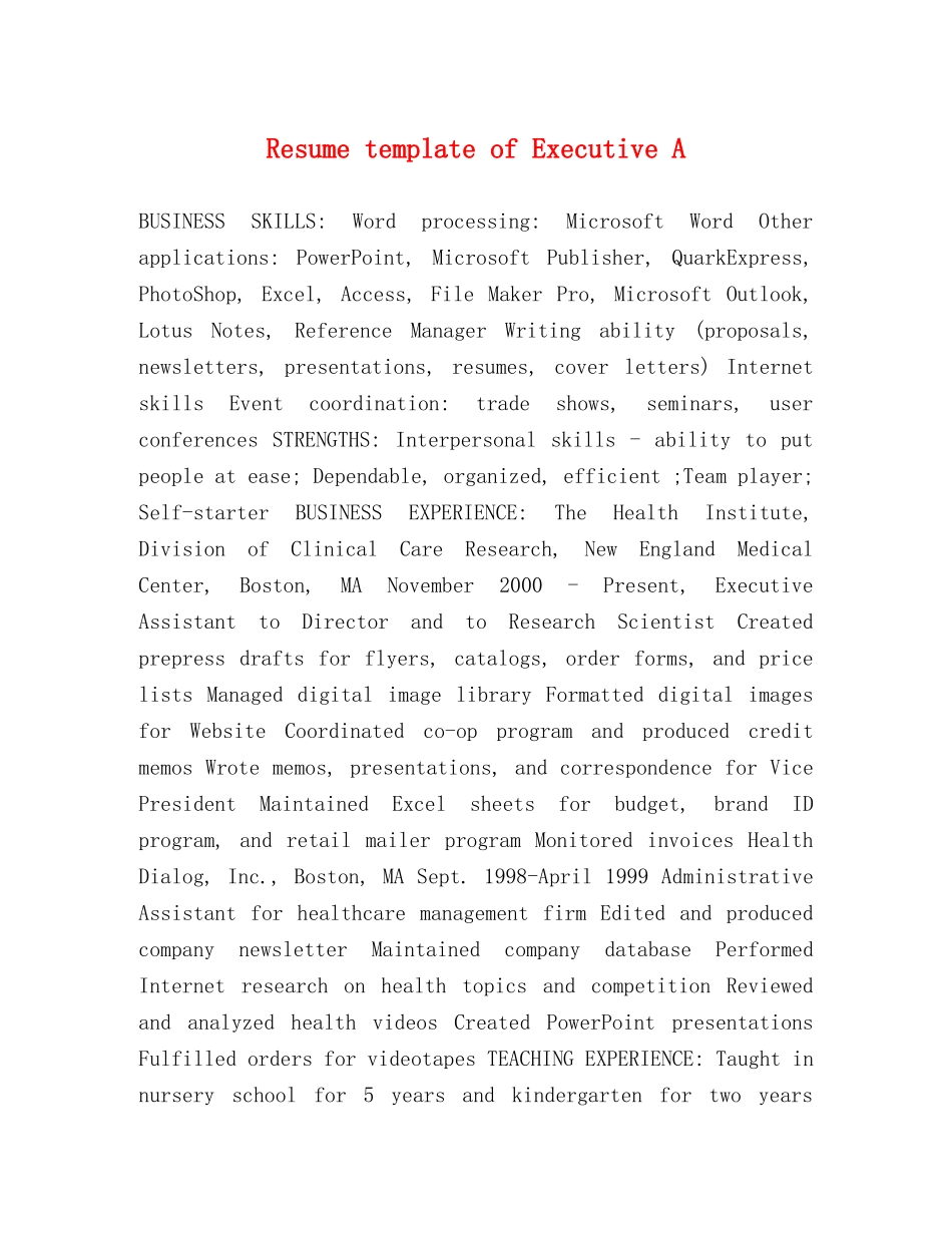 Resume template of Executive A _第1页