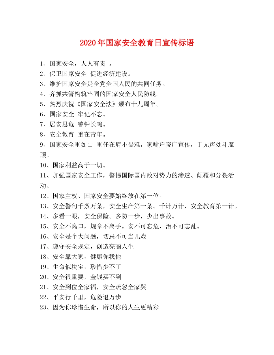 2024年国家安全教育日宣传标语 _第1页