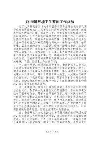 XX街道环境卫生整治工作总结