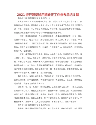 2024银行职员试用期转正工作参考总结5篇 