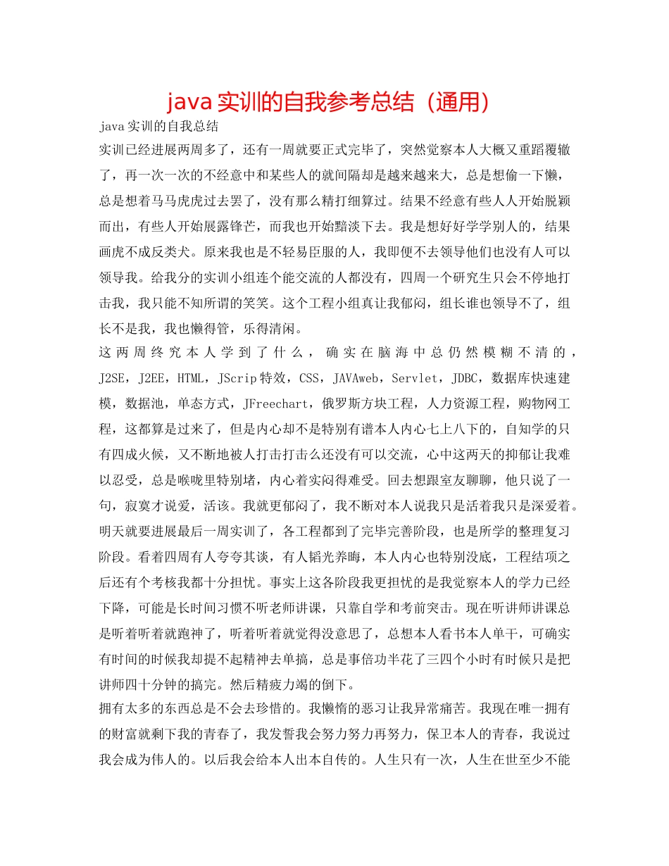 java实训的自我参考总结（通用） _第1页