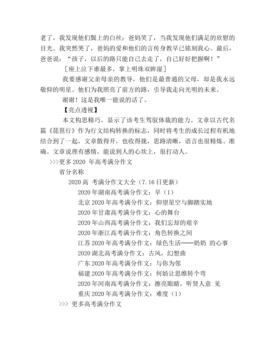 2024年湖南高考满分作文琵琶行之父母有情 _第2页