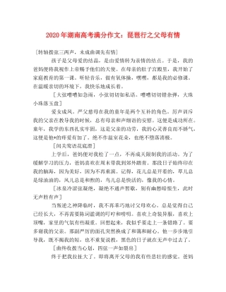 2024年湖南高考满分作文琵琶行之父母有情 