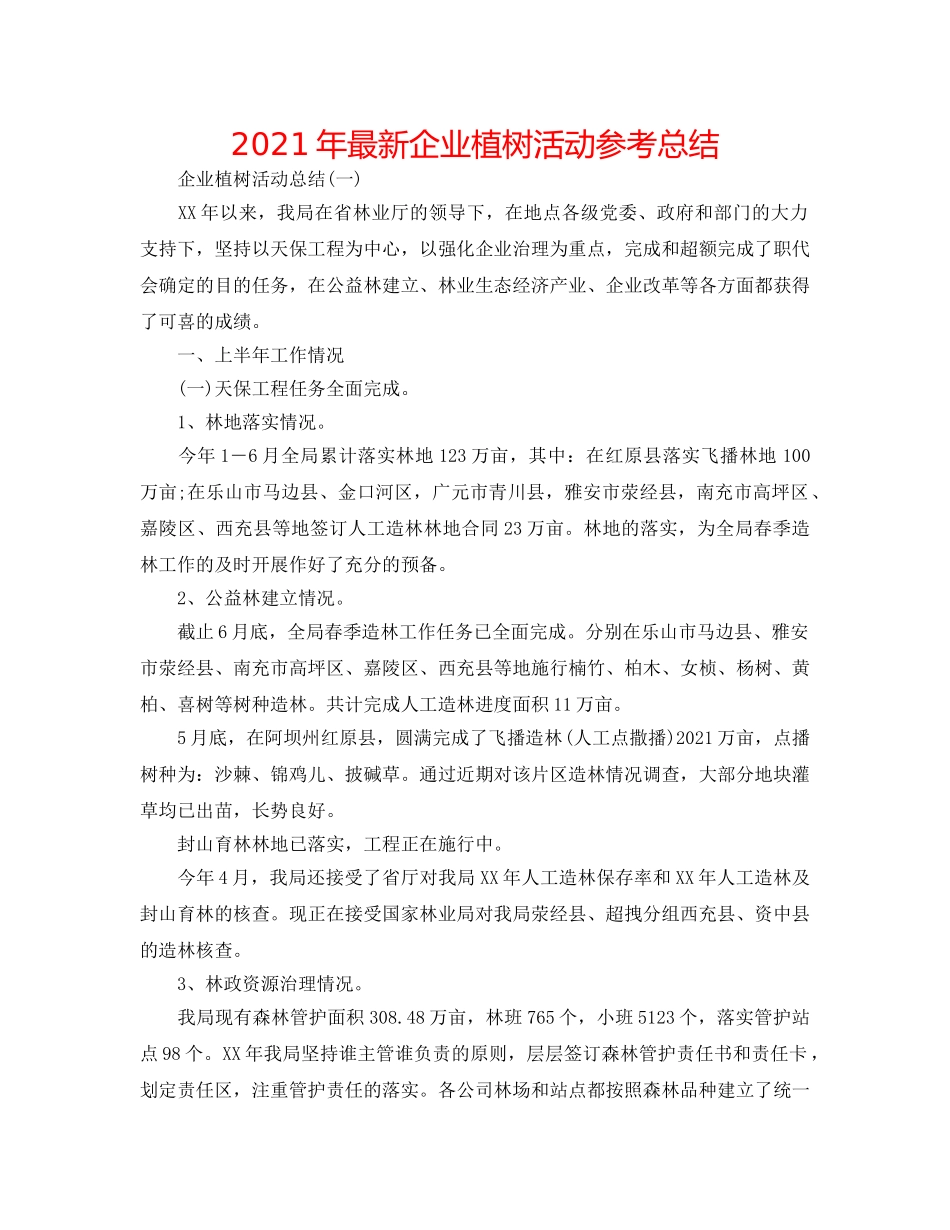 2024年最新企业植树活动参考总结 _第1页