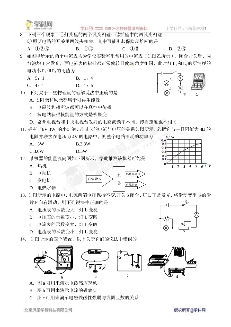 江苏省常州市2014年初中毕业、升学模拟调研测试物理试题_第2页