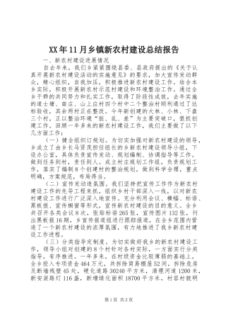 XX年11月乡镇新农村建设总结报告