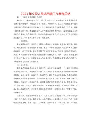 2024年文职人员试用期工作参考总结 