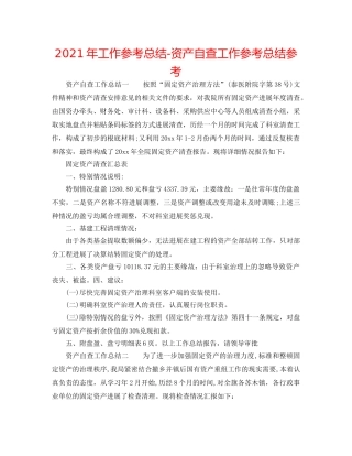 2024年工作参考总结-资产自查工作参考总结参考 