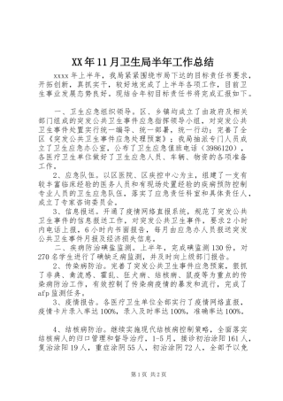 XX年11月卫生局半年工作总结