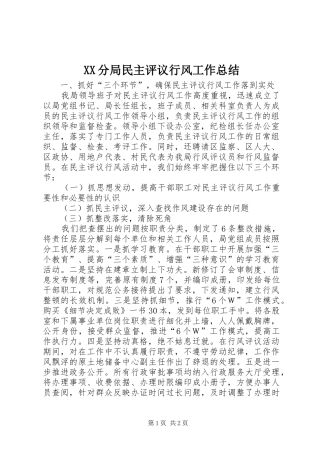 XX分局民主评议行风工作总结