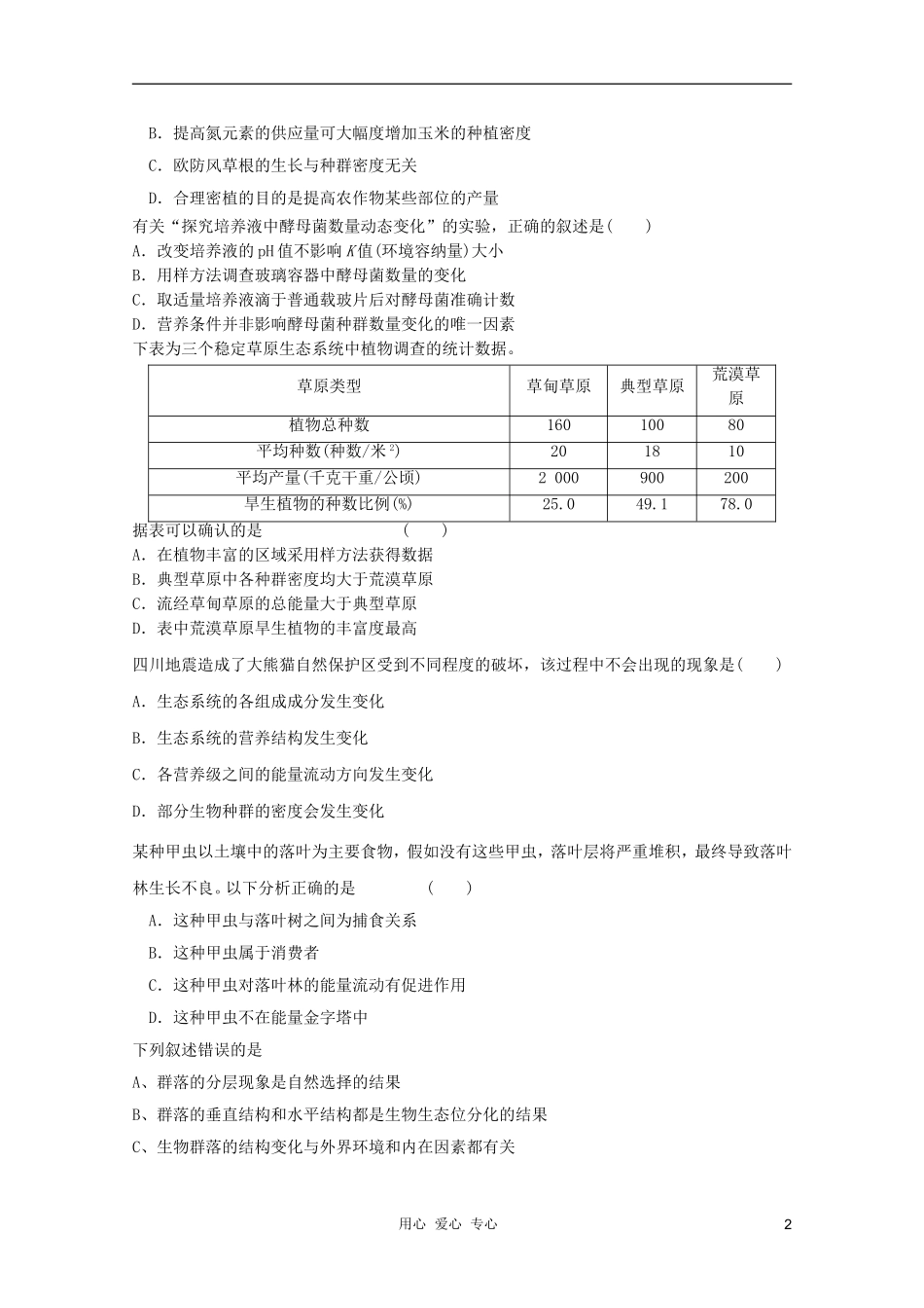2012届高三生物二轮复习-生态系统和生物圈专题练习24-新人教版_第2页