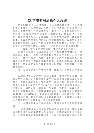 XX年安监局局长个人总结