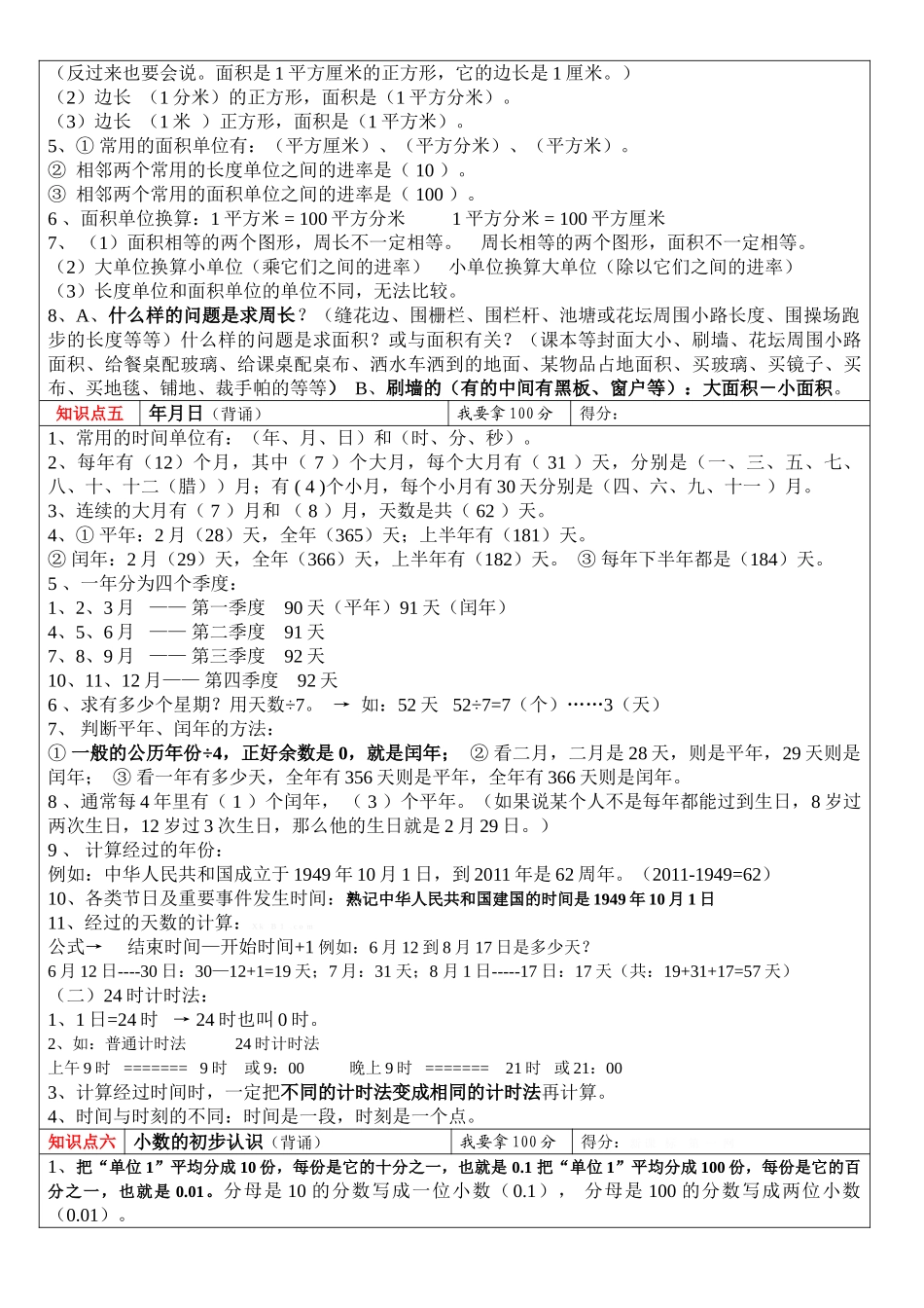 2015年人教版三年级下册数学复习资料终结版_第2页