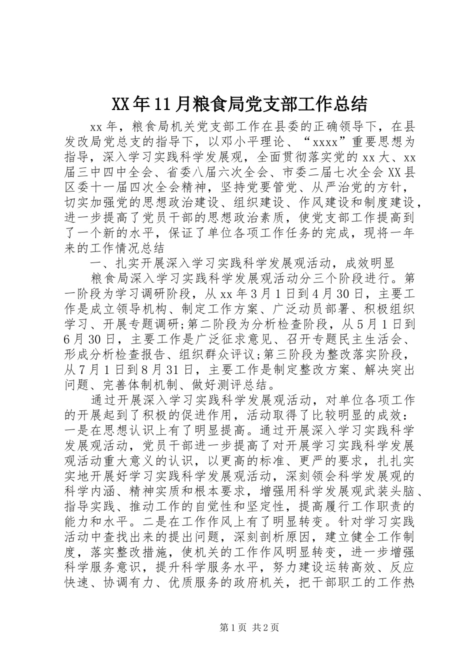 XX年11月粮食局党支部工作总结_第1页
