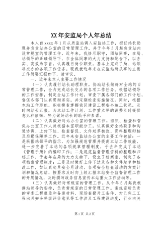 XX年安监局个人年总结