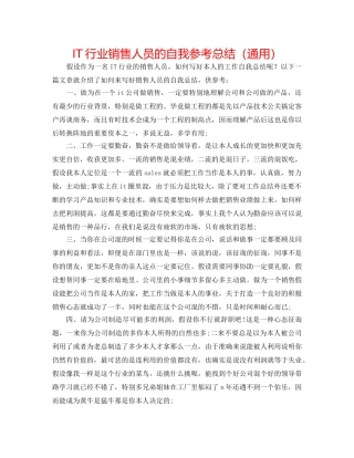 IT行业销售人员的自我参考总结（通用） 