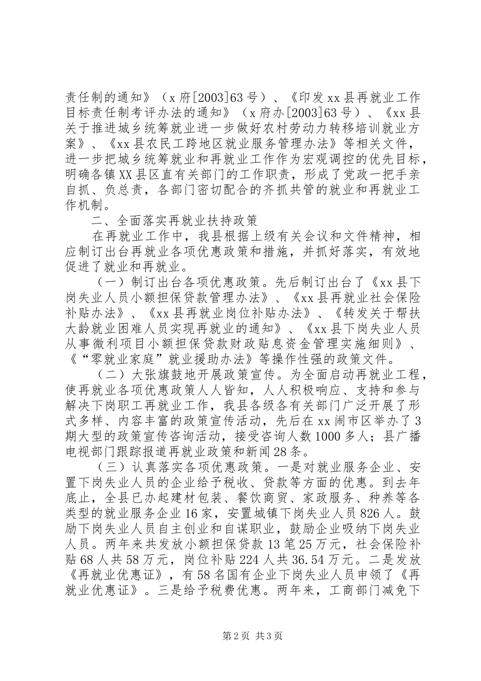 XX年Ｘ县就业再就业工作总结_第2页