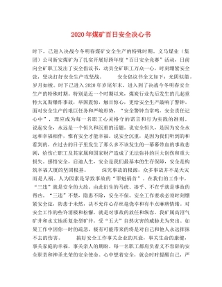 2024年煤矿百日安全决心书 