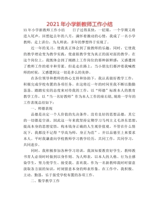 2024年小学新教师工作小结 