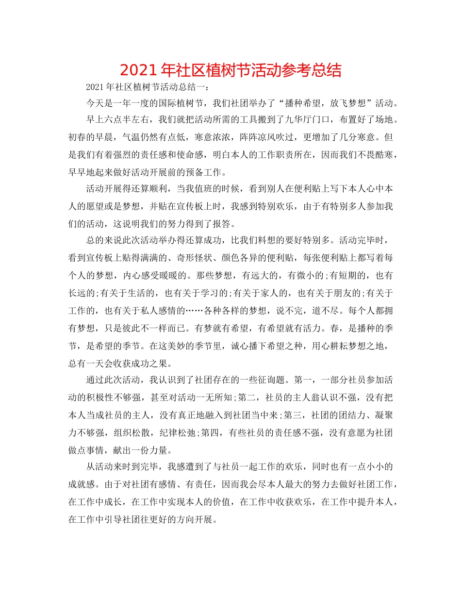 2024年社区植树节活动参考总结 _第1页