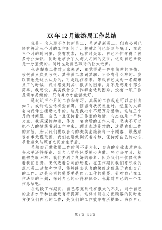 XX年12月旅游局工作总结