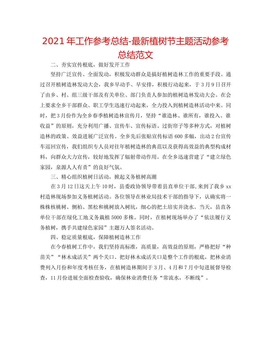 2024年工作参考总结-最新植树节主题活动参考总结范文 _第1页