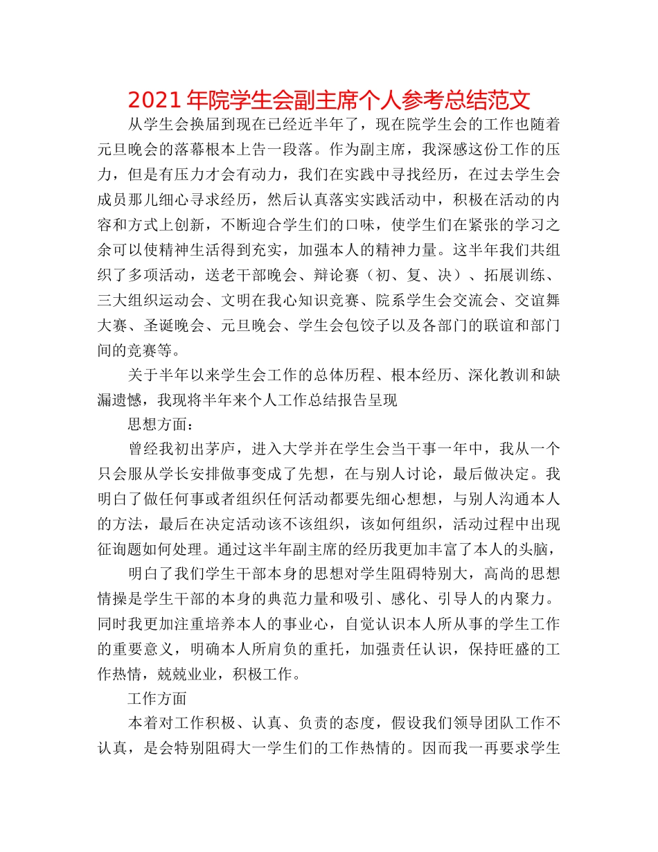 2024年院学生会副主席个人参考总结范文 _第1页