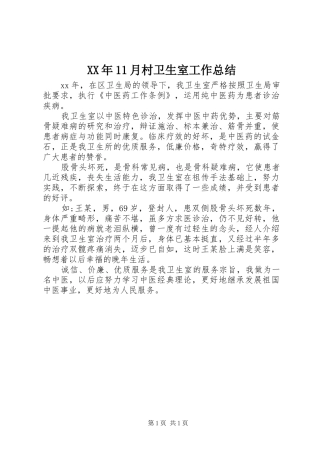 XX年11月村卫生室工作总结