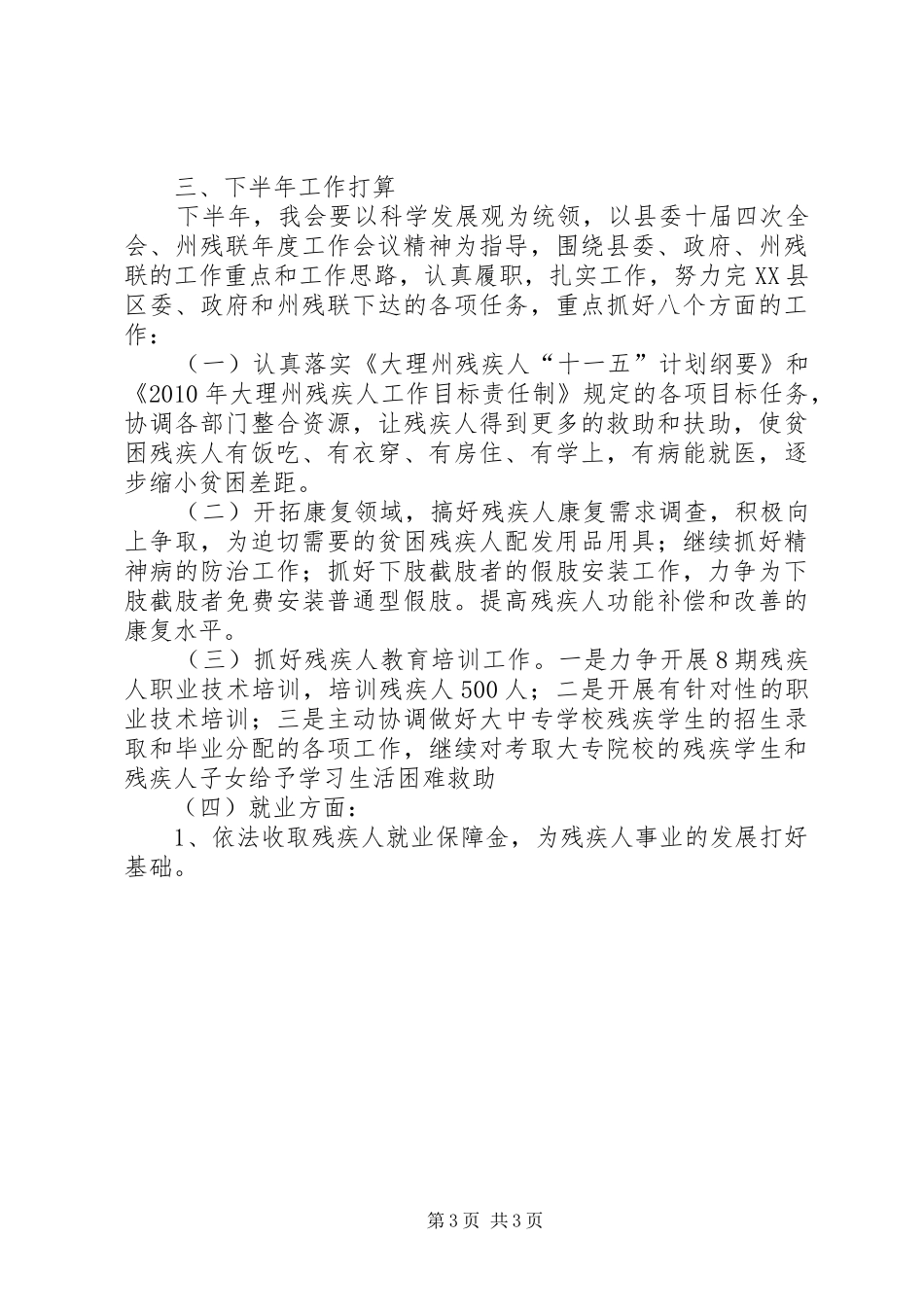 XX年残联上半年工作总结和下半年工作要点_第3页