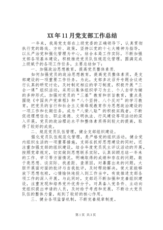 XX年11月党支部工作总结