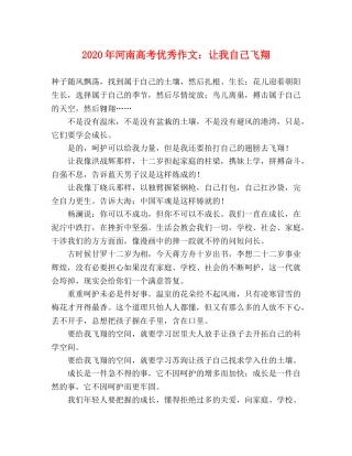 2024年河南高考优秀作文让我自己飞翔 