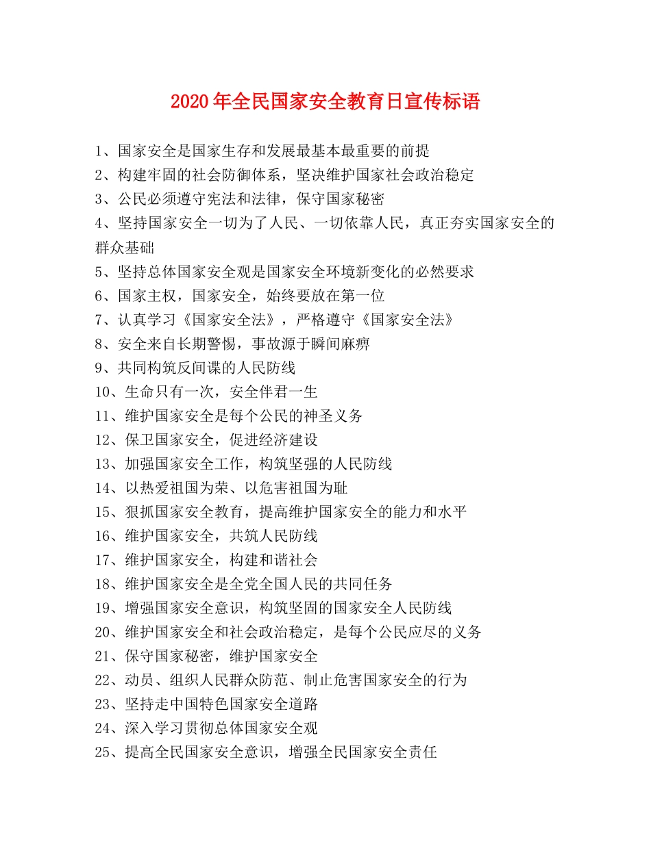 2024年全民国家安全教育日宣传标语 _第1页