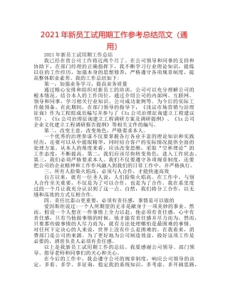2024年新员工试用期工作参考总结范文（通用） 