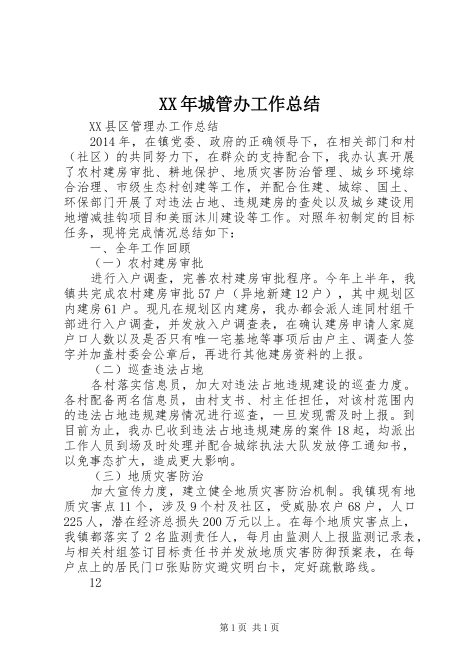 XX年城管办工作总结_第1页